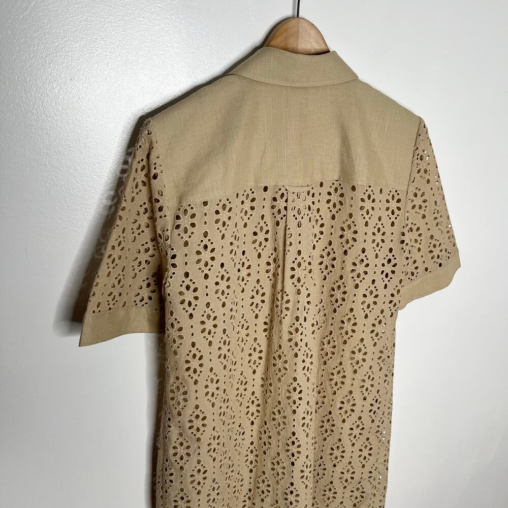 Veronica Beard Rafaela Eyelet Shirt Dress Khaki Utility Chic Size 4 No Slip - Picture 8 of 9